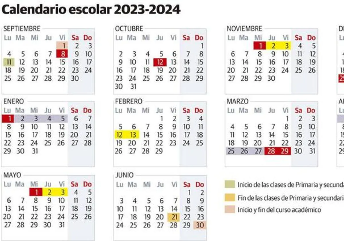 Curso 20232024 Las fechas clave del calendario escolar en Asturias